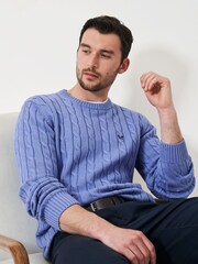 Crew Clothing Blue 100% Cotton Oarsman Cable Knit Crew Neck Jumper - Image 1 of 5
