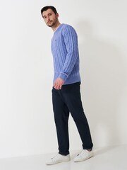 Crew Clothing Blue 100% Cotton Oarsman Cable Knit Crew Neck Jumper - Image 3 of 5