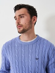 Crew Clothing Blue 100% Cotton Oarsman Cable Knit Crew Neck Jumper - Image 4 of 5