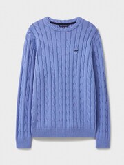 Crew Clothing Blue 100% Cotton Oarsman Cable Knit Crew Neck Jumper - Image 5 of 5
