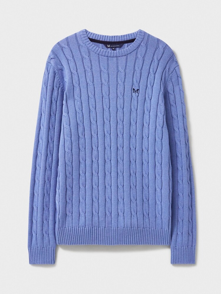 Crew Clothing Blue 100% Cotton Oarsman Cable Knit Crew Neck Jumper - Image 5 of 5