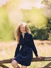 Crew Clothing Blue Elsie Corduroy Shirt Dress - Image 1 of 7