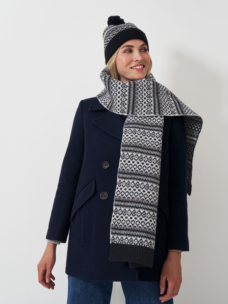 Crew Clothing Black Fairisle Pattern Scarf - Image 1 of 2