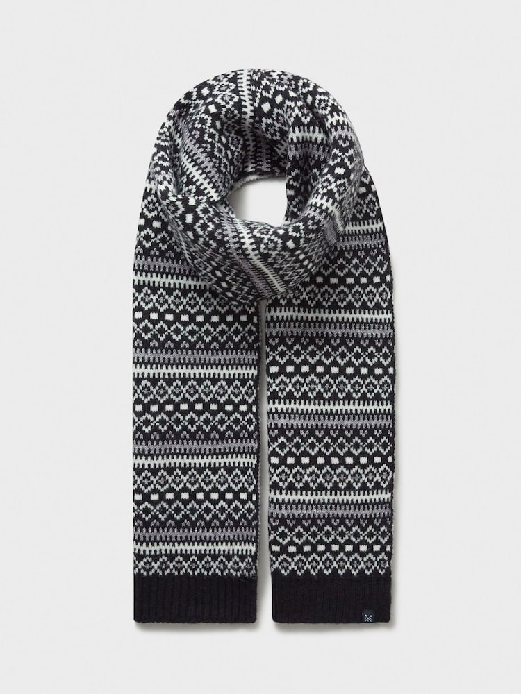 Crew Clothing Black Fairisle Pattern Scarf - Image 2 of 2