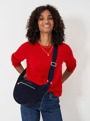 Crew Clothing Company Blue Suede Half Moon Sling Bag - Image 1 of 4