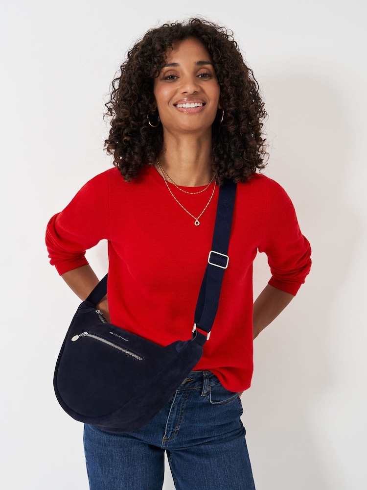 Crew Clothing Company Blue Suede Half Moon Sling Bag - Image 1 of 4