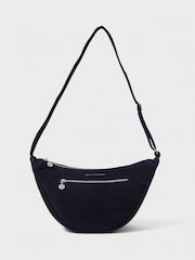 Crew Clothing Company Blue Suede Half Moon Sling Bag - Image 3 of 4