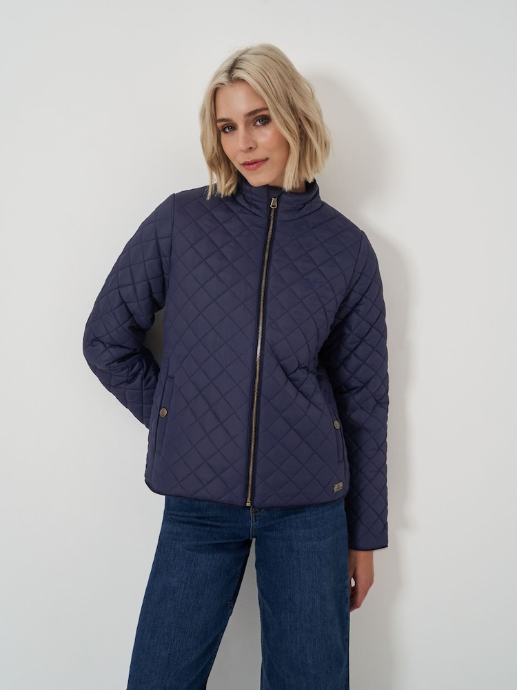 Crew Clothing Blue Midweight Diamond Quilted Jacket - Image 1 of 5