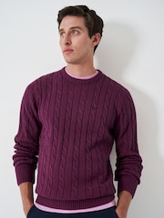 Crew Clothing Purple 100% Cotton Oarsman Cable Knit Crew Neck Jumper - Image 1 of 5