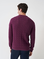 Crew Clothing Purple 100% Cotton Oarsman Cable Knit Crew Neck Jumper - Image 2 of 5