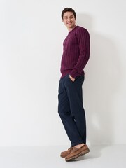Crew Clothing Purple 100% Cotton Oarsman Cable Knit Crew Neck Jumper - Image 3 of 5