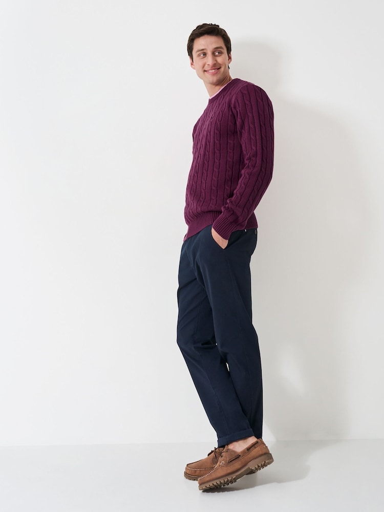 Crew Clothing Purple 100% Cotton Oarsman Cable Knit Crew Neck Jumper - Image 3 of 5