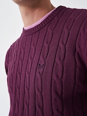 Crew Clothing Purple 100% Cotton Oarsman Cable Knit Crew Neck Jumper - Image 4 of 5