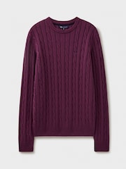 Crew Clothing Purple 100% Cotton Oarsman Cable Knit Crew Neck Jumper - Image 5 of 5