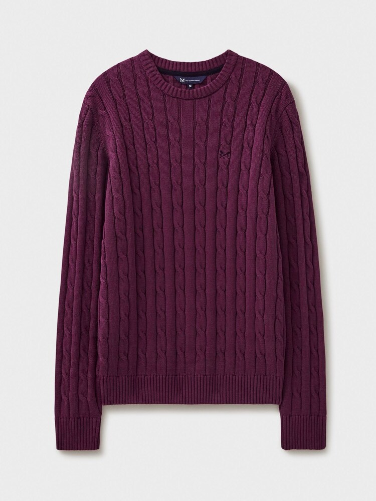 Crew Clothing Purple 100% Cotton Oarsman Cable Knit Crew Neck Jumper - Image 5 of 5