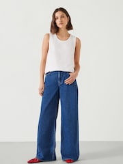 Hush Blue Nova Pintuck Wide Leg 100% Cotton Jeans - Image 2 of 5