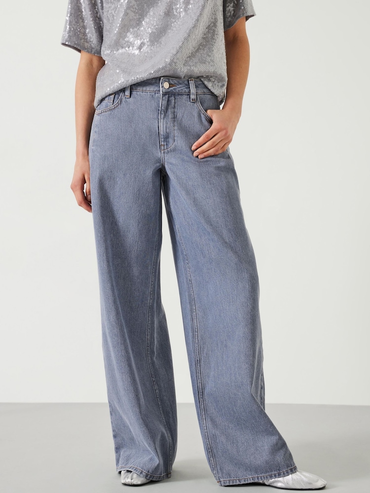 Hush Grey Nova Pintuck Wide Leg 100% Cotton Jeans - Image 1 of 5