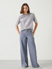 Hush Grey Nova Pintuck Wide Leg 100% Cotton Jeans - Image 3 of 5