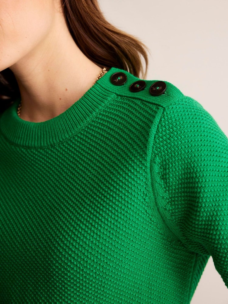 Boden Green 100% Cotton Button Detail Stitch Jumper - Image 2 of 6 Boden Green 100% Cotton Button Detail Stitch Jumper - Image 2 of 6
