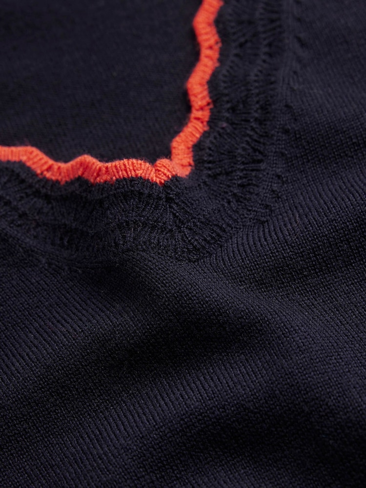 Boden Blue Merino Scallop V-Neck Jumper - Image 6 of 6