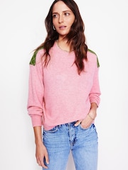 Boden Pink Quilted Patch Jumper - Image 1 of 6