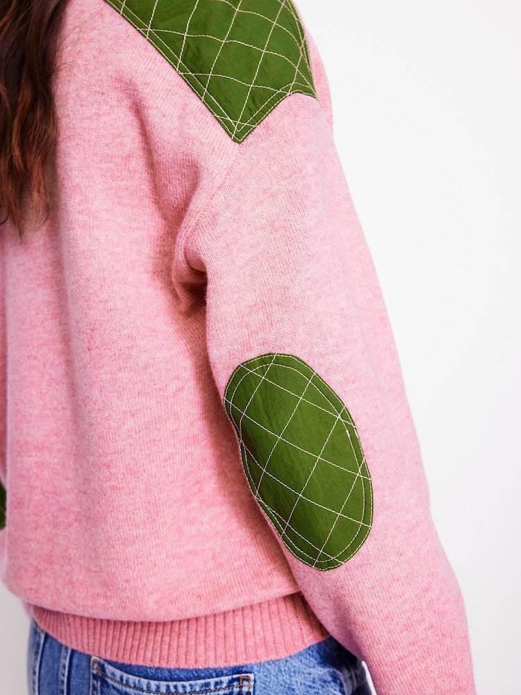 Boden Pink Quilted Patch Jumper - Image 2 of 6 Boden Pink Quilted Patch Jumper - Image 2 of 6