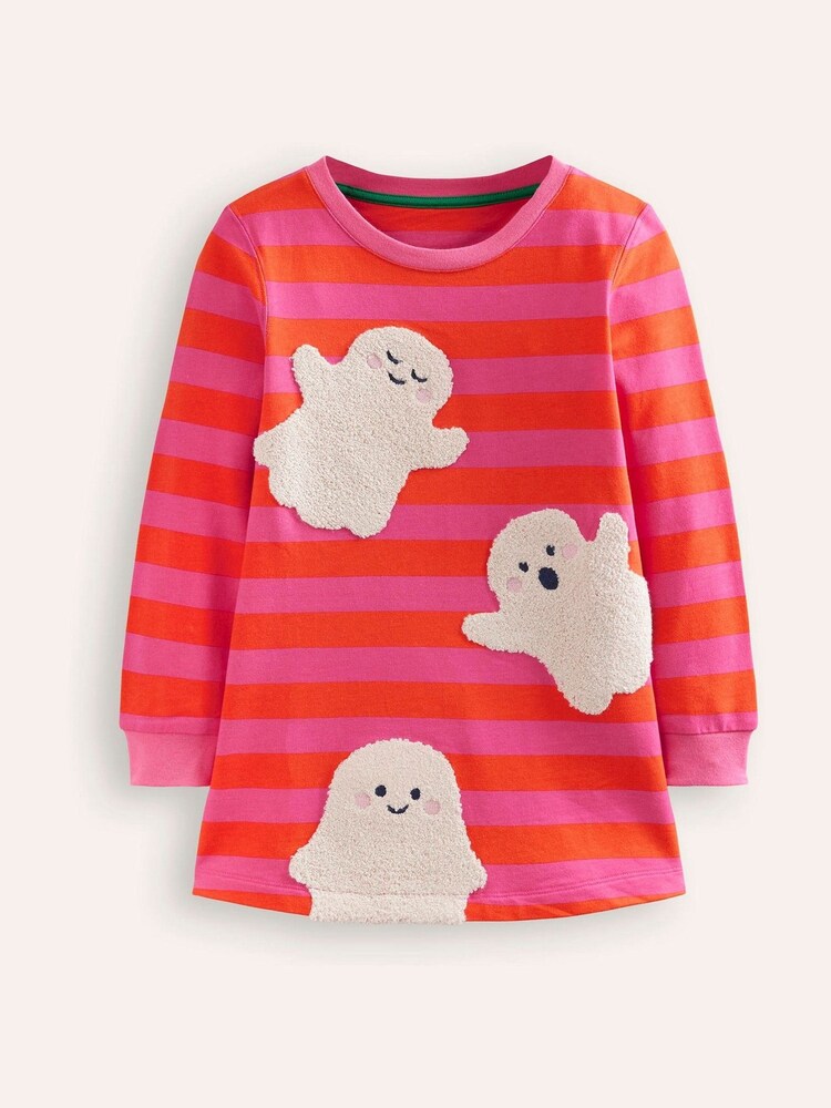 Boden Orange Ida Halloween Ghosts Sweatshirt Appliqué Dress - Image 1 of 3