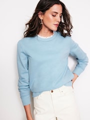 Boden Blue 100% Cotton Broderie Trim Sweatshirt - Image 1 of 5