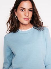 Boden Blue 100% Cotton Broderie Trim Sweatshirt - Image 2 of 5