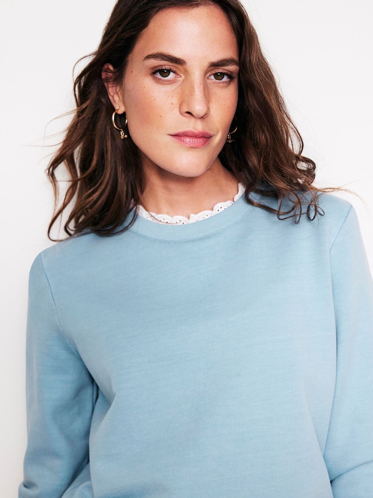 Boden Blue 100% Cotton Broderie Trim Sweatshirt - Image 2 of 5