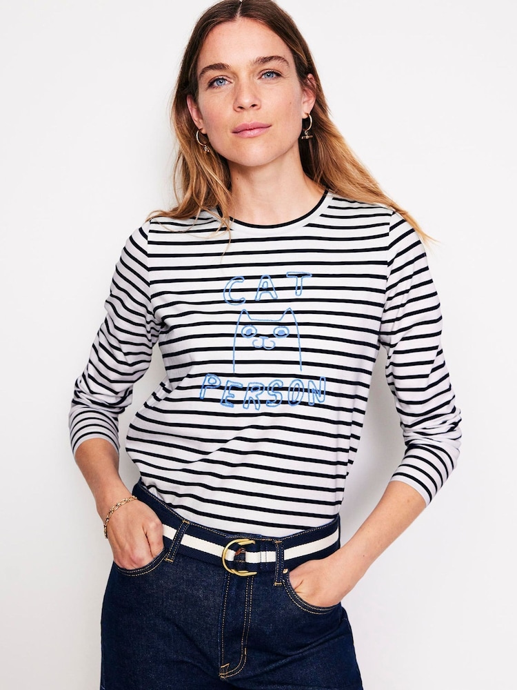 Boden Cream 100% Cotton Embroidered Regular T-Shirt - Image 1 of 5 Boden Cream 100% Cotton Embroidered Regular T-Shirt - Image 1 of 5