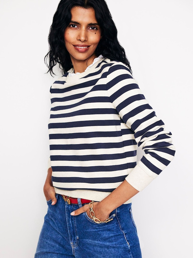 Boden Blue 100% Cotton Broderie Trim Sweatshirt - Image 1 of 5