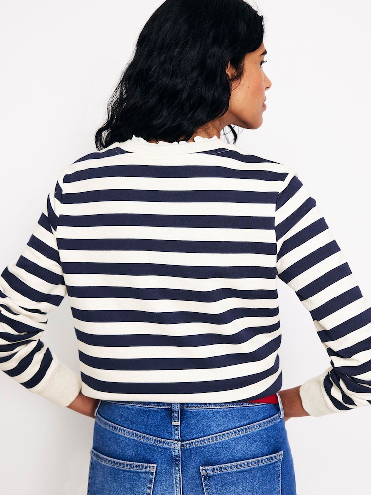 Boden Blue 100% Cotton Broderie Trim Sweatshirt - Image 2 of 5