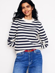 Boden Blue 100% Cotton Broderie Trim Sweatshirt - Image 3 of 5