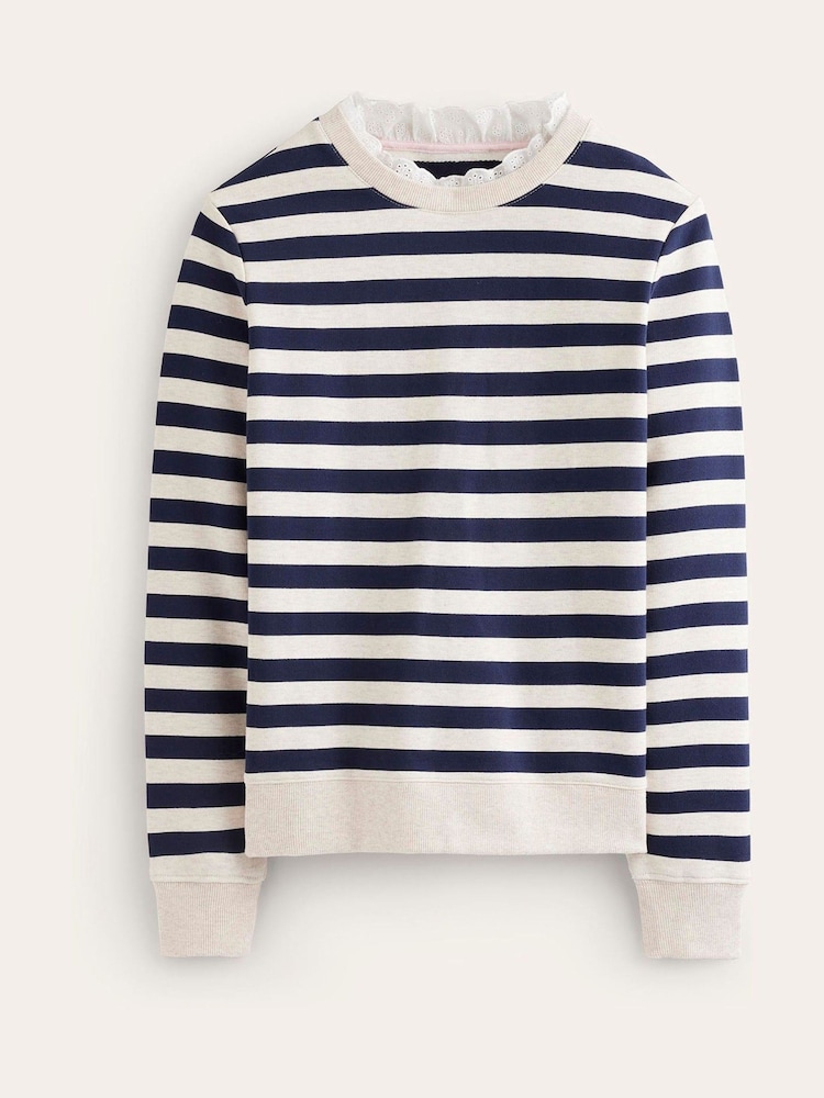 Boden Blue 100% Cotton Broderie Trim Sweatshirt - Image 5 of 5