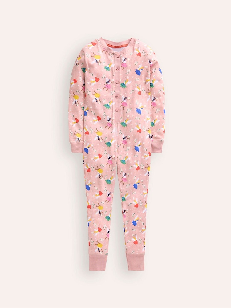 Boden Pink 100% Cotton Fairies Snug All-In-One Pyjamas - Image 1 of 3