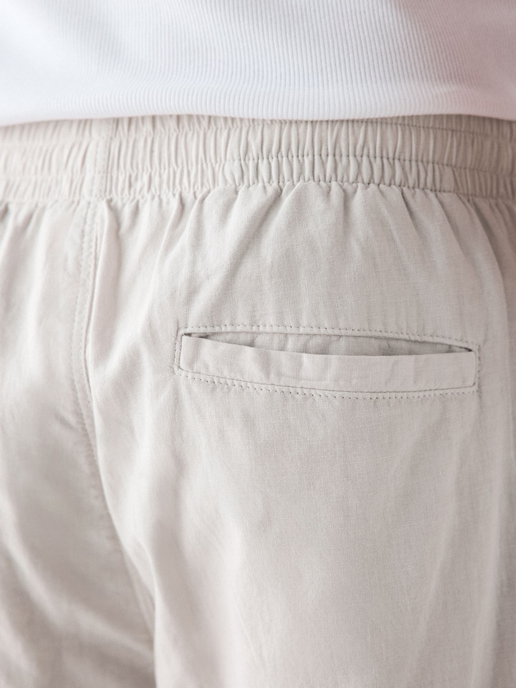 Gri deschis - Croială conică mărime standard - Pantaloni cu șnur în talie elastică din bumbac Lenjerie de pat - Image 8 of 12