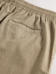 Світло-коричневий - Звичайна конічна посадка - льон Cotton Elasticated Waist Drawstring штани - Image 12 of 12
