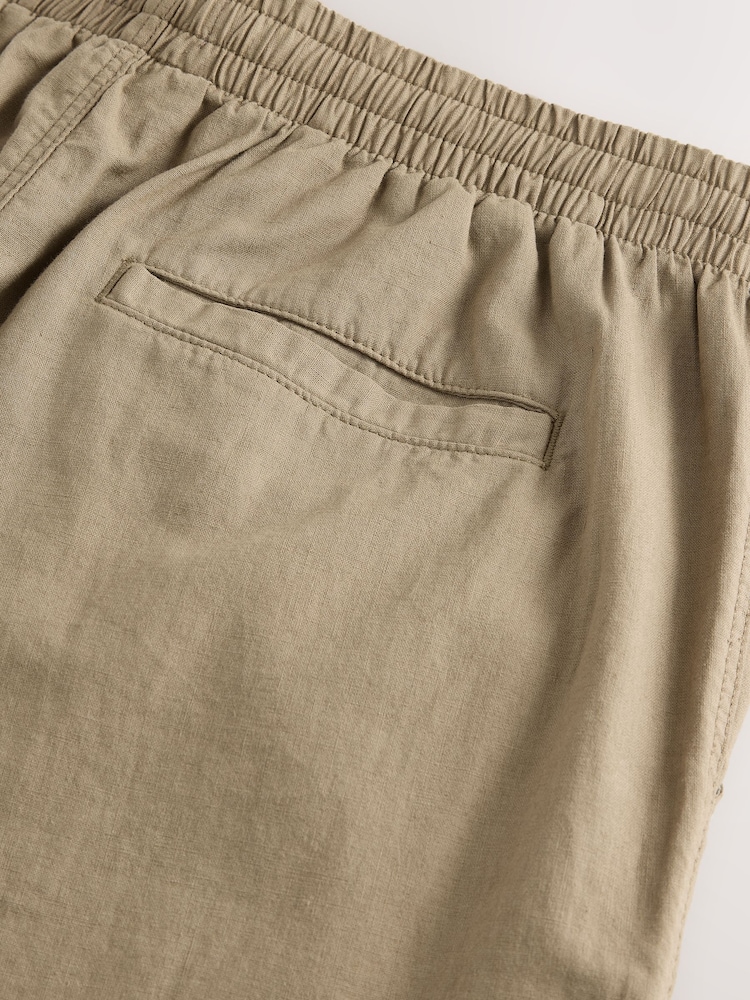 Світло-коричневий - Звичайна конічна посадка - льон Cotton Elasticated Waist Drawstring штани - Image 12 of 12