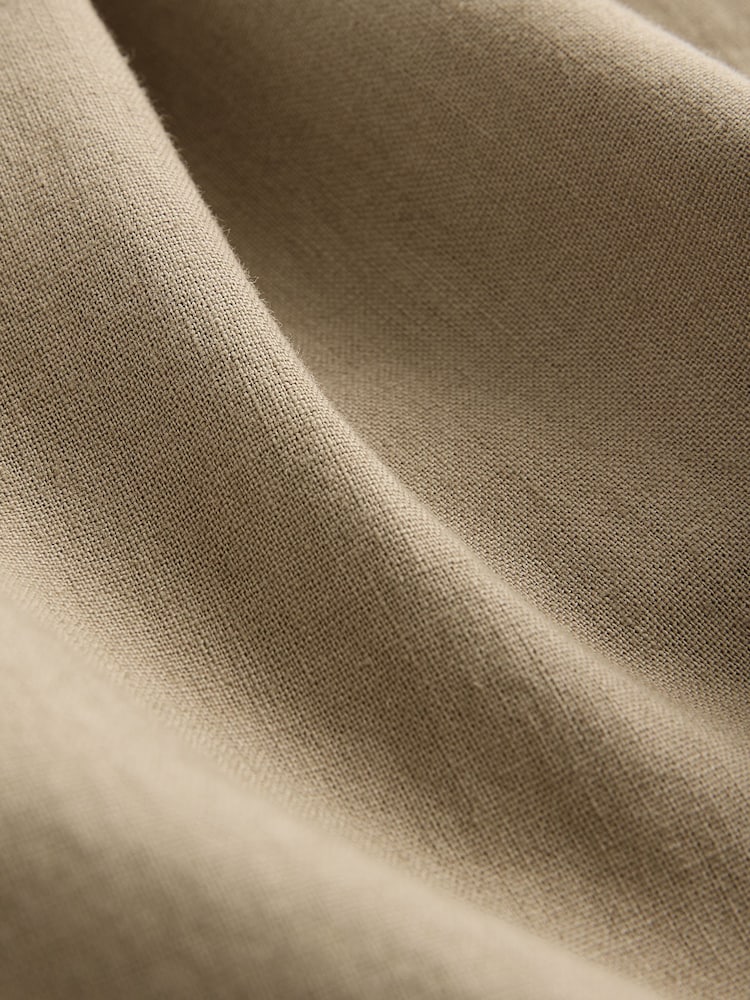 Tan Brown Regular Tapered Fit Linen Cotton Elasticated Waist Drawstring Trousers - Image 14 of 14