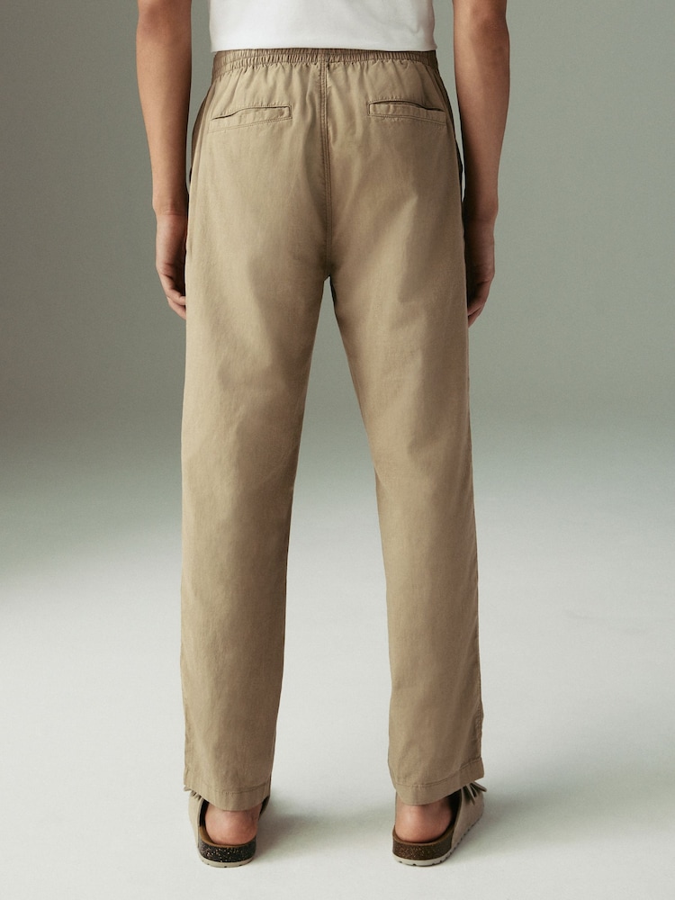 Світло-коричневий - Звичайна конічна посадка - льон Cotton Elasticated Waist Drawstring штани - Image 2 of 12