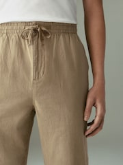 Світло-коричневий - Звичайна конічна посадка - льон Cotton Elasticated Waist Drawstring штани - Image 3 of 12
