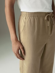 Світло-коричневий - Звичайна конічна посадка - льон Cotton Elasticated Waist Drawstring штани - Image 4 of 12