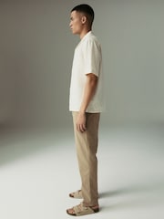 Світло-коричневий - Звичайна конічна посадка - льон Cotton Elasticated Waist Drawstring штани - Image 6 of 12