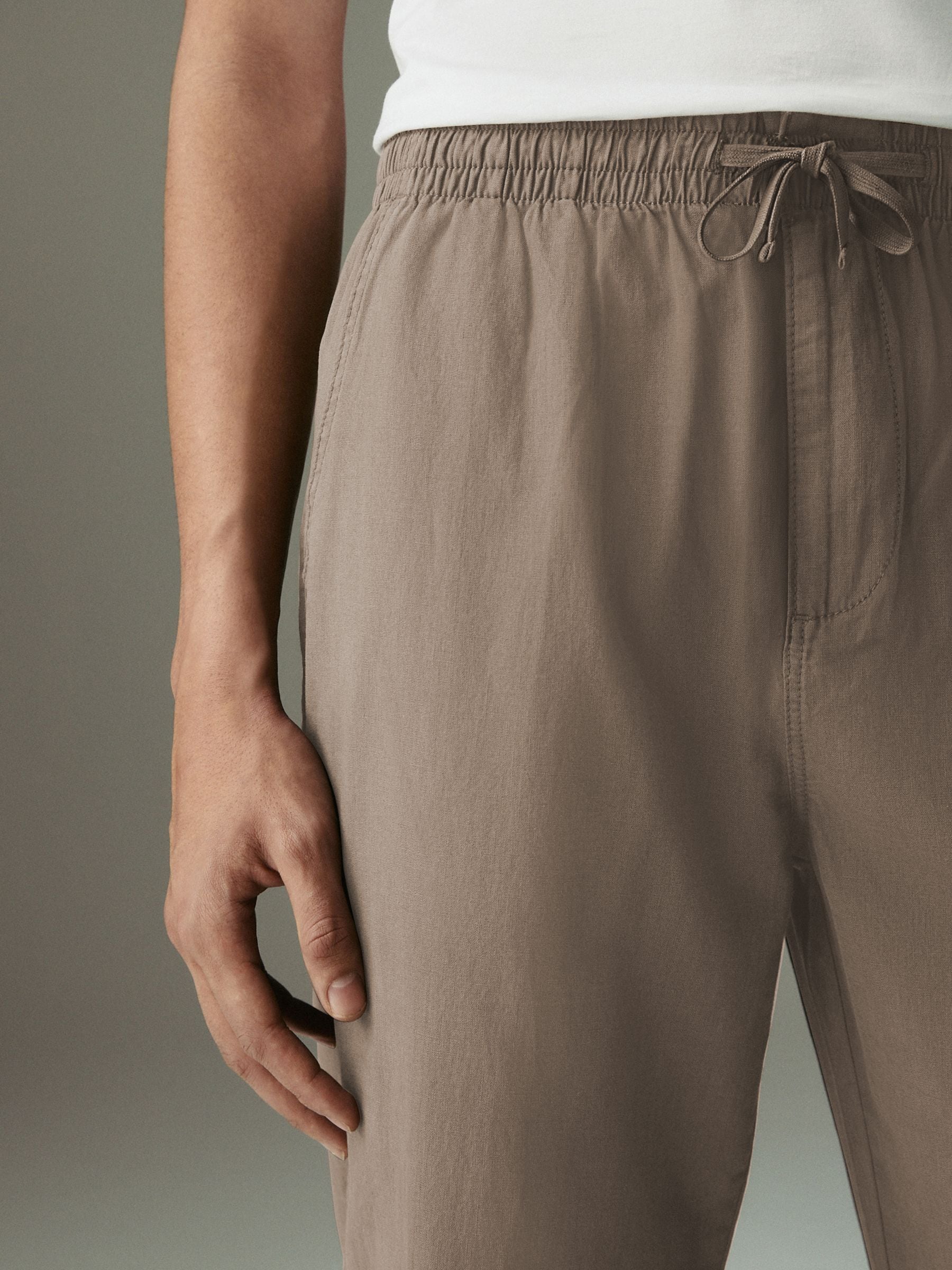 Buy Mushroom Brown Relaxed Fit Linen Cotton Elasticated Waist
