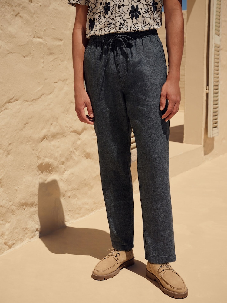 Azul marino/crudo - Ajuste tapered regular - Pantalones de lino y algodón a rayas - Imagen 1 de 10 Azul marino/crudo - Ajuste tapered regular - Pantalones de lino y algodón a rayas - Imagen 1 de 10