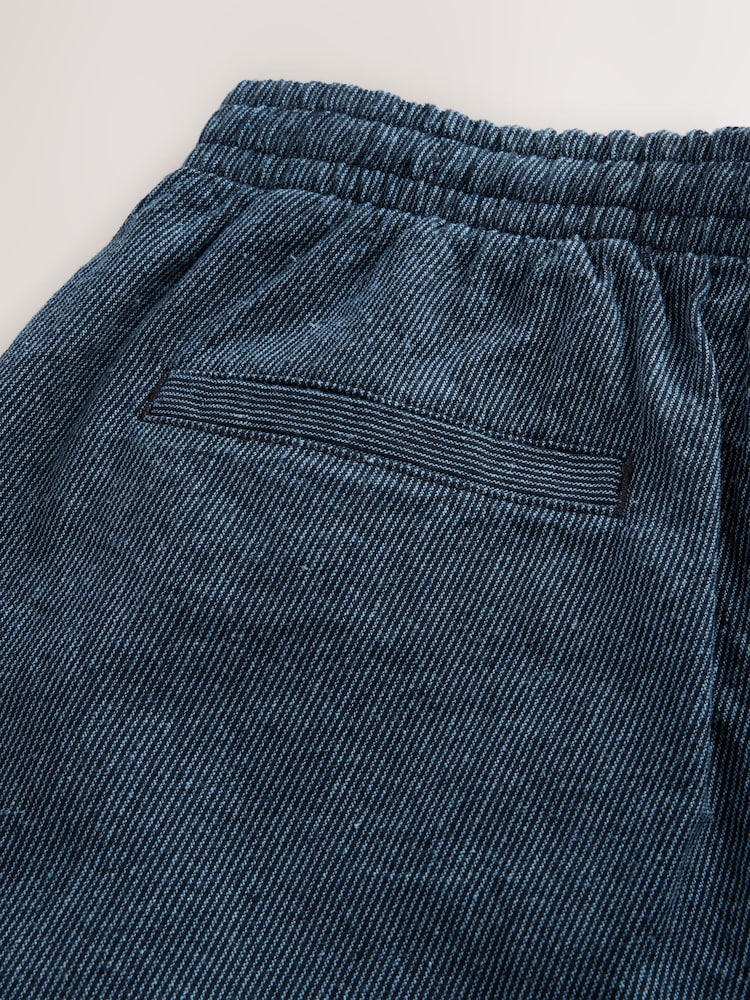 Navy/Ecru Regular Tapered Fit Cotton Linen Striped Trousers - Image 10 of 10