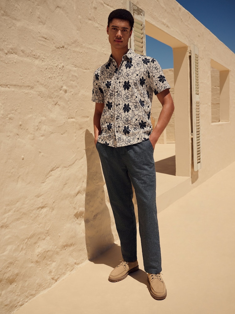 Azul marino/crudo - Ajuste tapered regular - Pantalones de lino y algodón a rayas - Imagen 2 de 10 Azul marino/crudo - Ajuste tapered regular - Pantalones de lino y algodón a rayas - Imagen 2 de 10