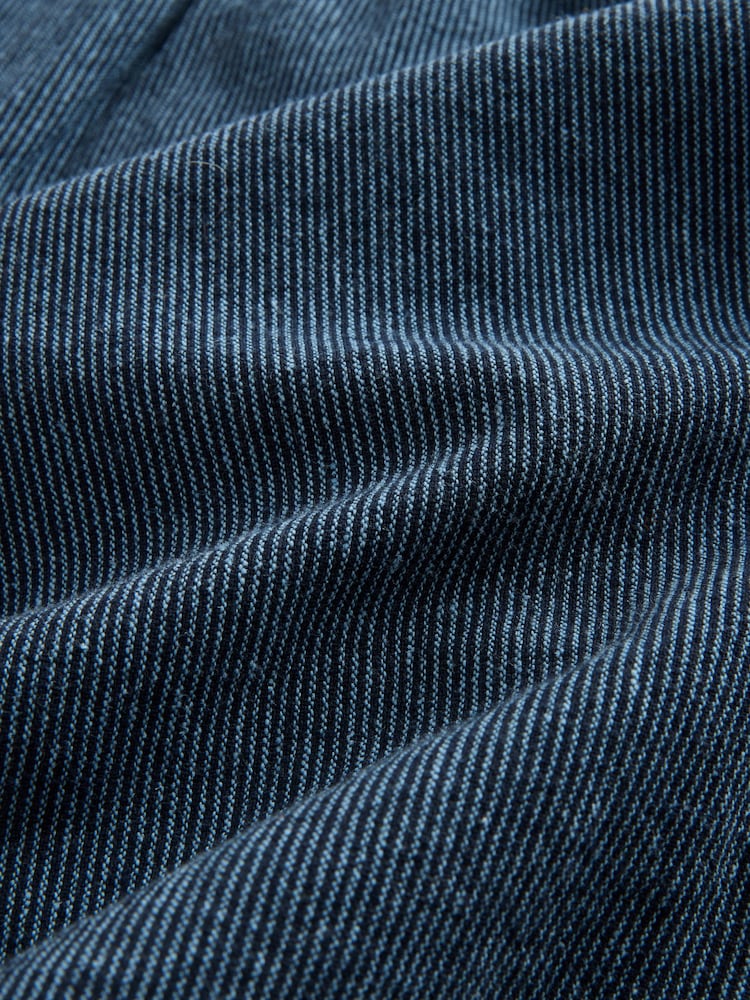 Navy/Ecru Regular Tapered Fit Cotton Linen Striped Trousers - Image 4 of 4