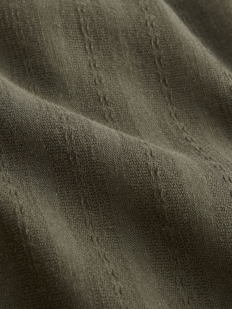 Khaki Green Regular Tapered Fit Cotton Linen Striped Trousers - Image 7 of 9